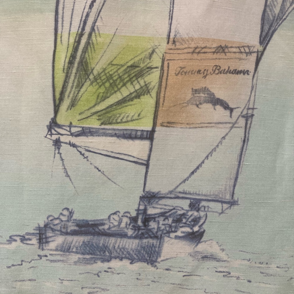 Tommy Bahama Shirt Mens  White Linen Silk Collectors Edition Sailboat Art - Picture 7 of 11